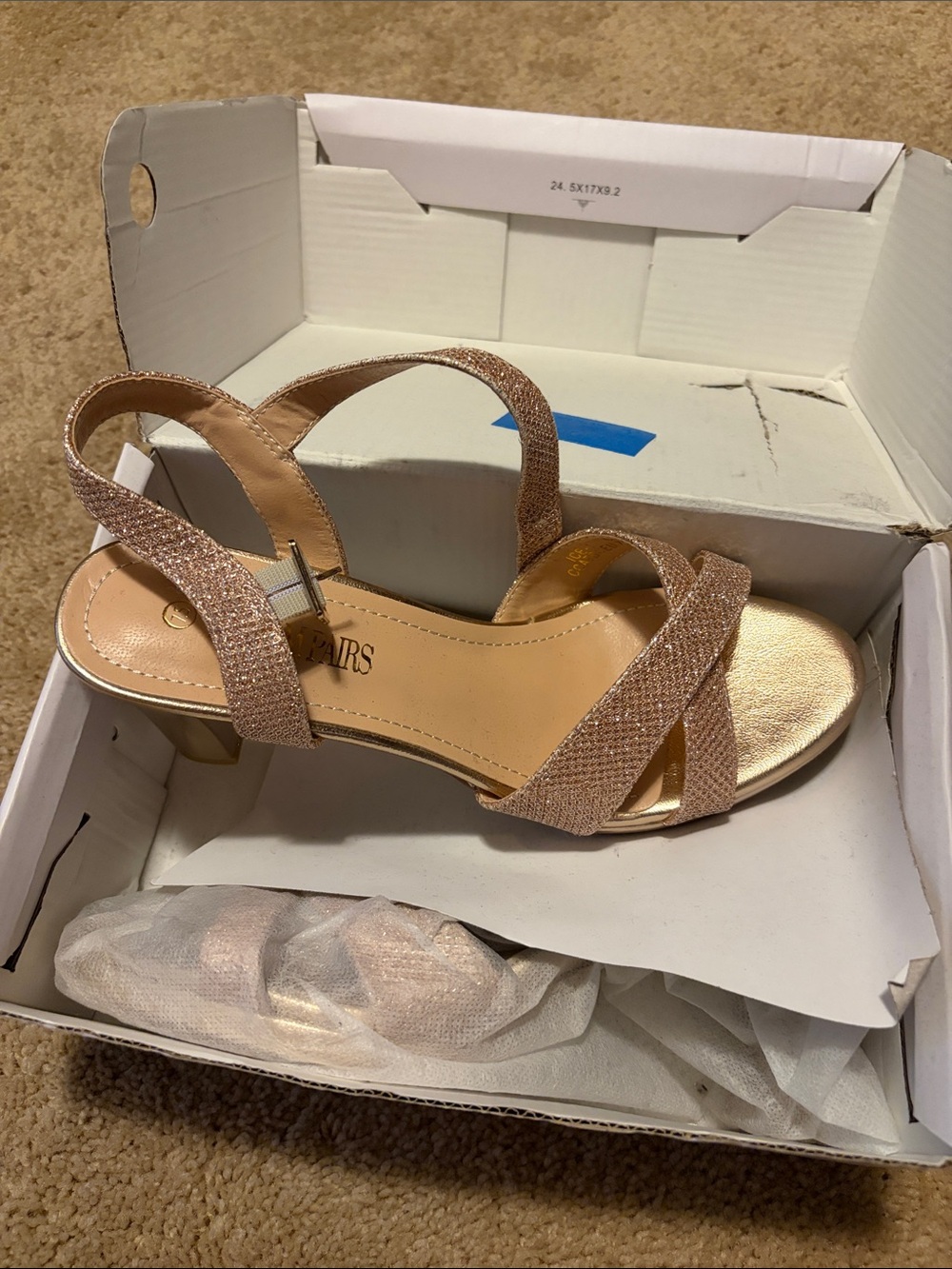Dream Pairs Rose Gold Glitter Strappy Low Heel Sandals